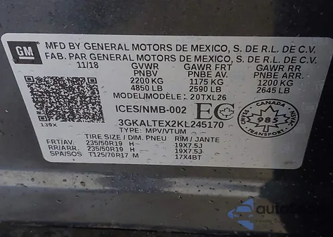2019 GMC Terrain Sle from USA, damaged, VIN 3GKALTEX2KL245170